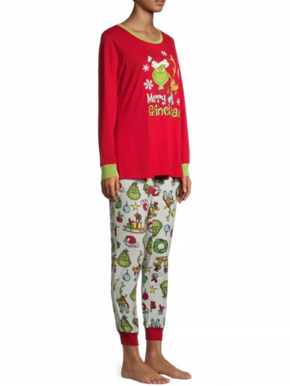 Grinch Women’s Merry Grinchmas Fleece Christmas Pajama Set Size Large
